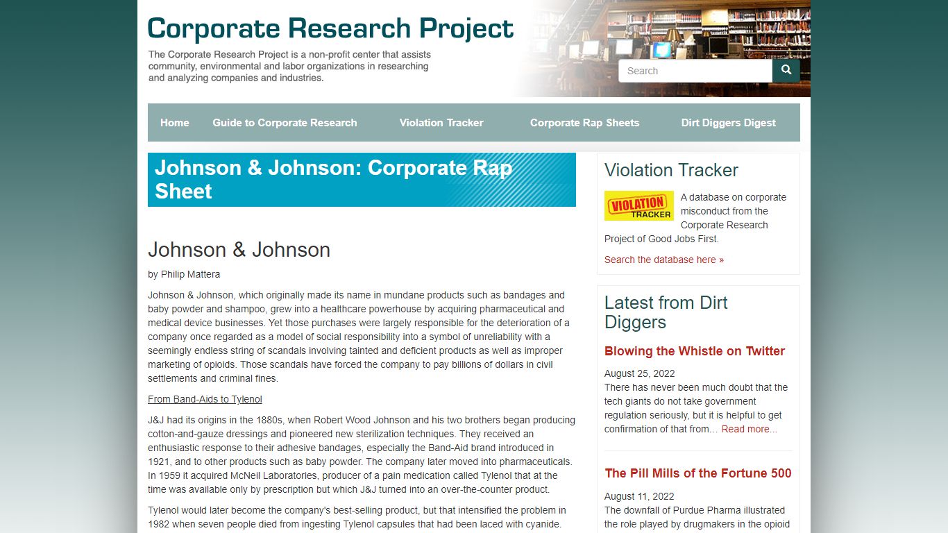 Johnson & Johnson: Corporate Rap Sheet | Corporate Research Project